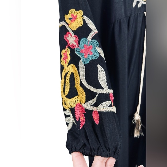 Black embroidered maxi dress, Medium, lightweight soft Flowy Boho Festival - Picture 5 of 12